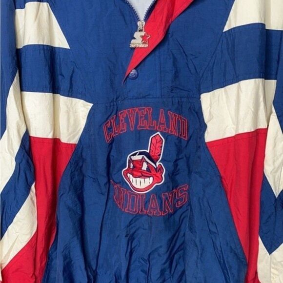 Vintage Cleveland Indians Starter wind breaker navy blue red white chief wahoo - Picture 2 of 12